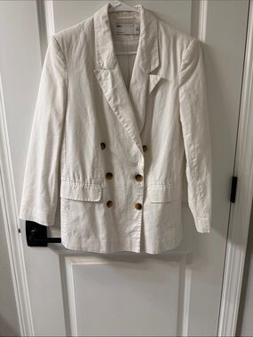 ASOS Cream Double-Breasted Blazer with Tortoiseshell Buttons